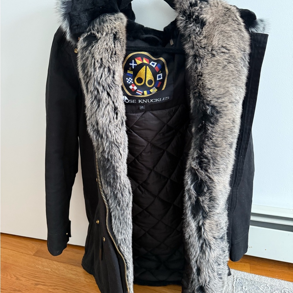 Moose Knuckles Women's Black Jacket with Gray Fur Trim